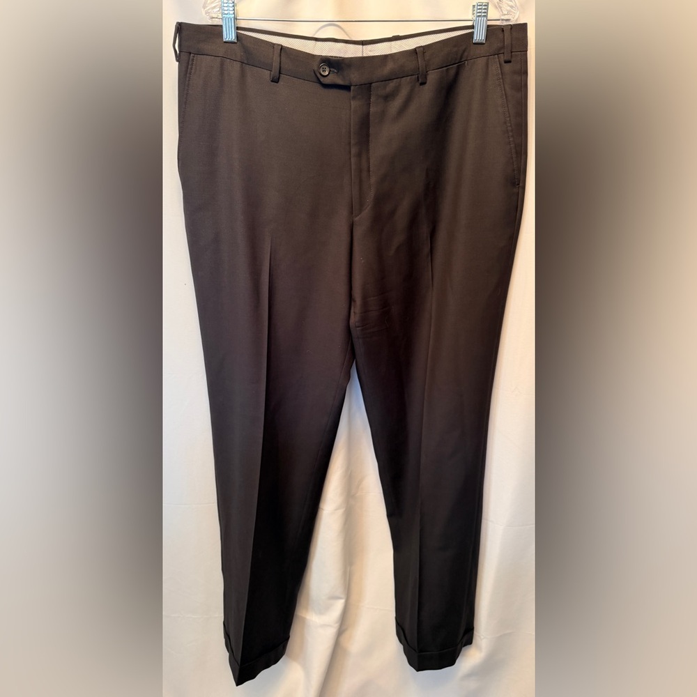 Pal Zileri Men’s 38x32 Black 100% Wool Dress Pants Cuffed Made Italy Regular Fit
